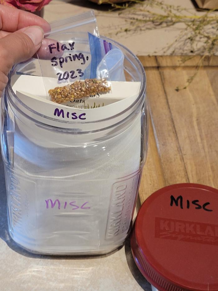 Bag is stored in an airtight container with other seeds.