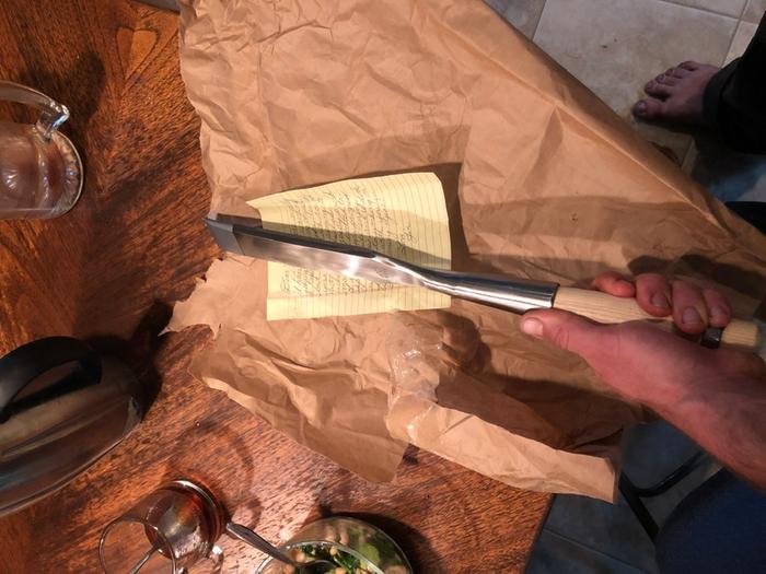 Jen got me a beautiful big slick(chisel) for making nice timber framing joints.