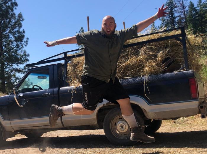 Scott shows his enthusiasm for mulching.