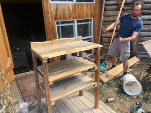 hand-made wooden shelves desk