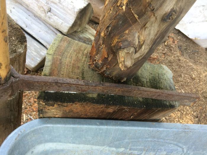 Froe going into the wood