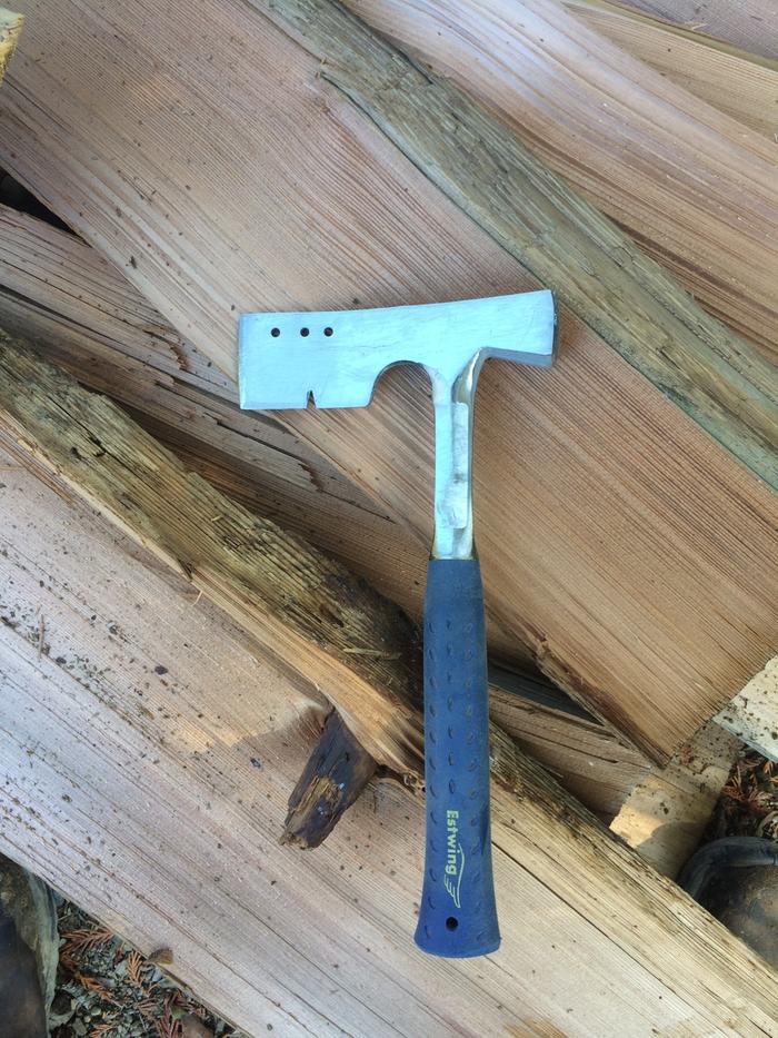 Here is a shake hammer or also called a shingle hatchet. This combines 2 tools into one. You can also use a hatchet and a hammer