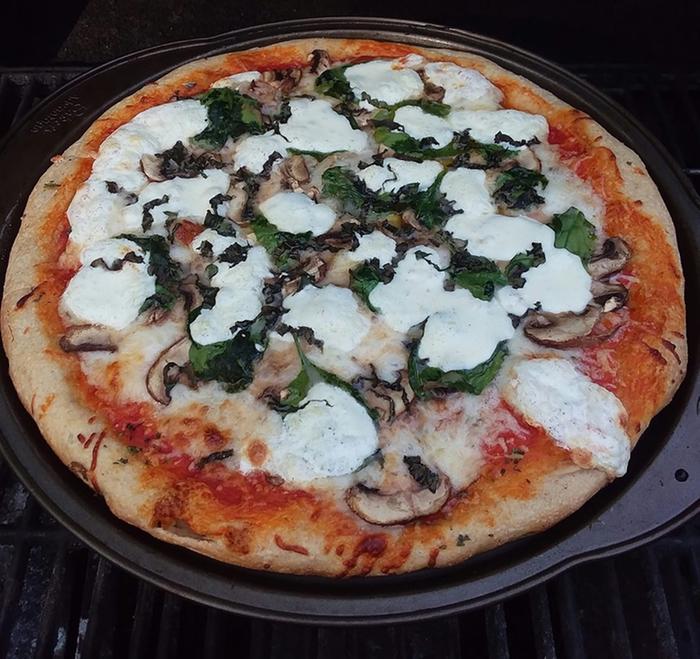 Food is Medicine Sourdough Spelt Kale, mushroom and turmeric pizza