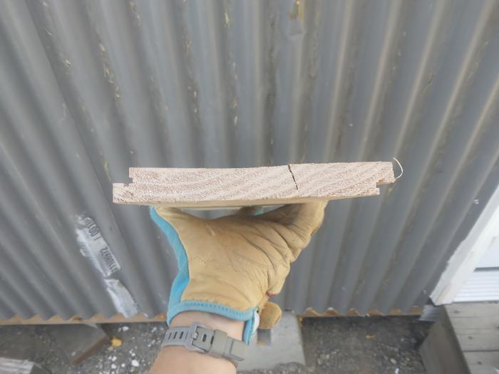 The grooves cut, on opposite corners, so the planks inter-fit