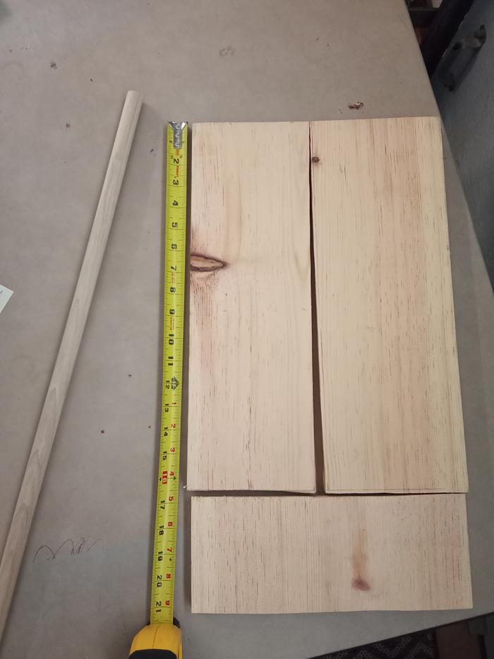 some leftover board from another project, and dowel