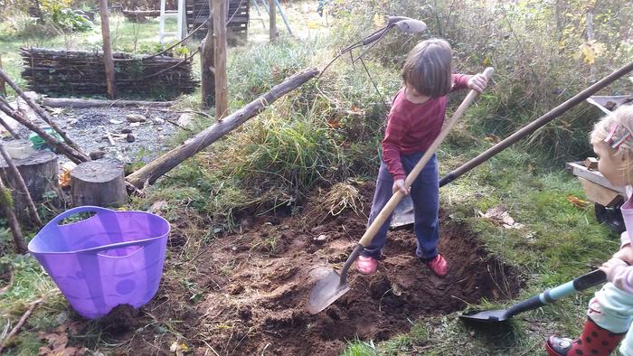 Here's the kids helping dig