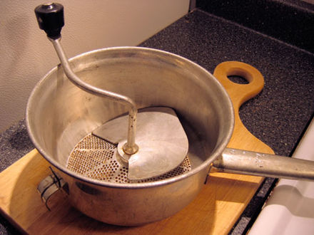 Mouli or Foley food mill (image from wikipedia)