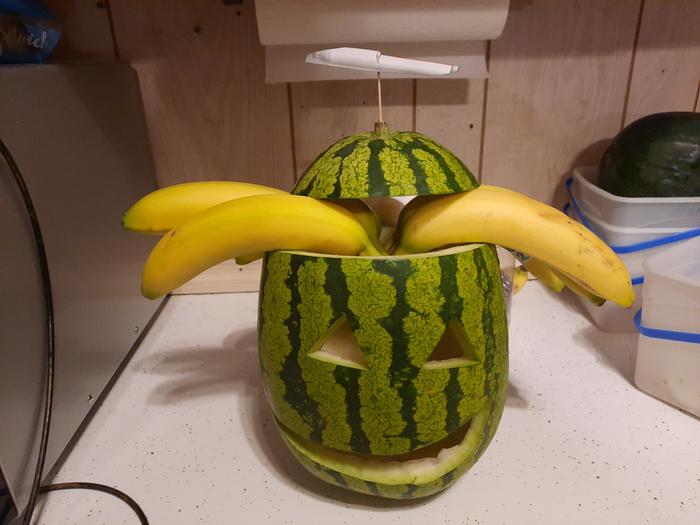 watermelon and banana jack-o-lantern