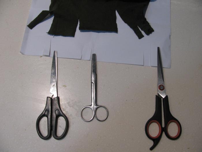 Scissors, cuts on paper and fabric after sharpening