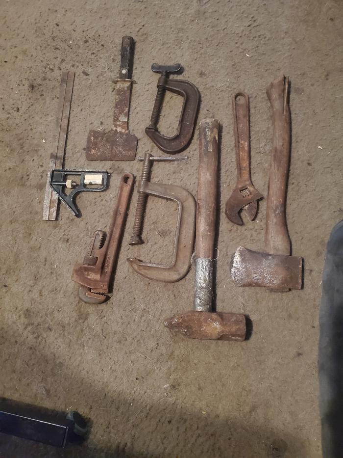 Assorted rusty tools