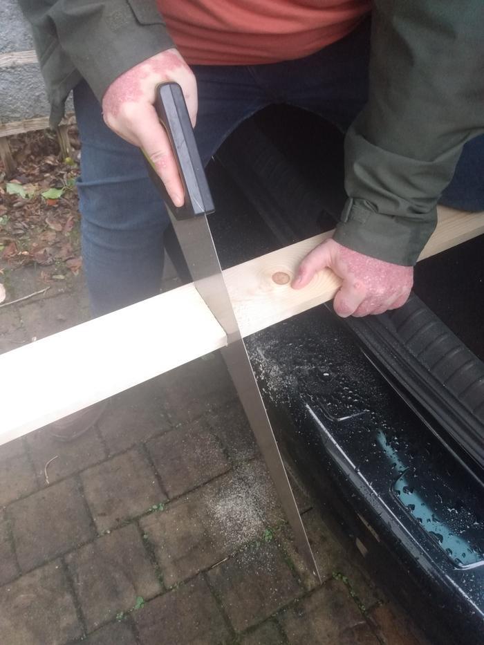 Hand sawing to length 