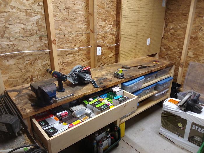 Custom drawers made/installed, pegboard going up