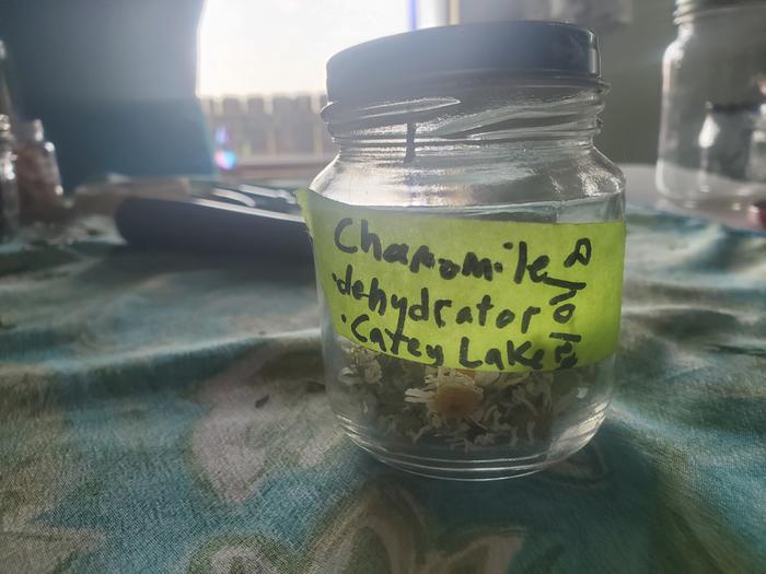 Chamomile in container will lable