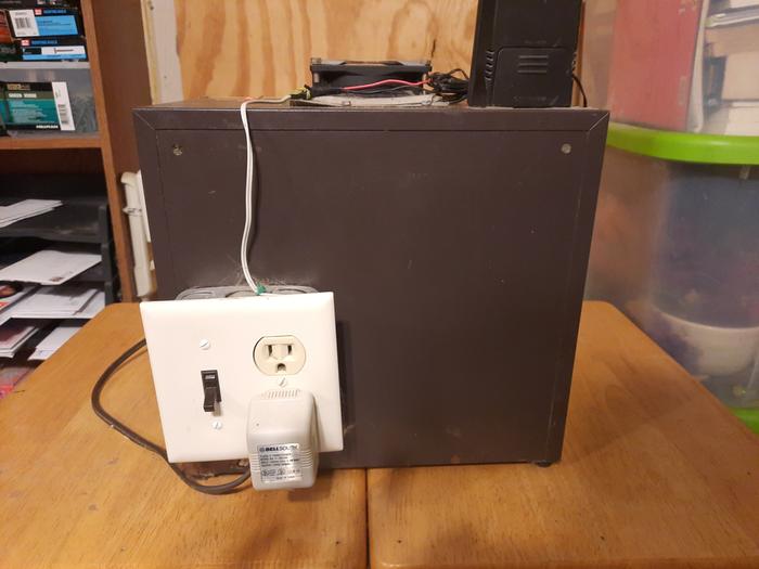 7) Added wiring: switch controls both the outlet for the wall-wart and power to heating element.