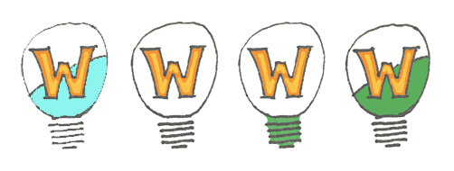 Wheaton Labs logo sketch with large W, organic color, and simplified bulb outline.
