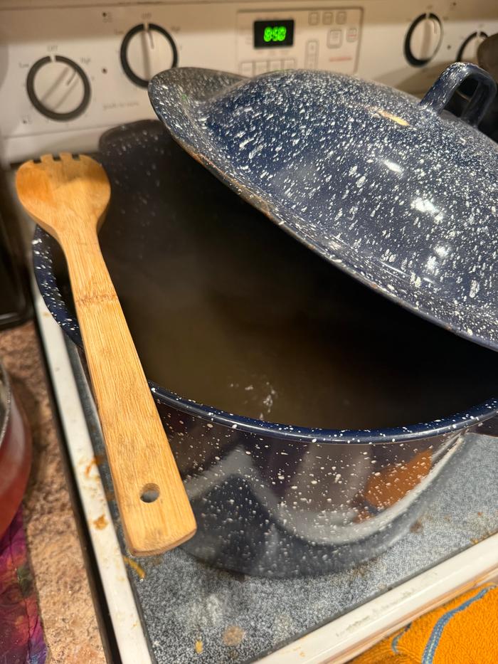 Once I lost all daylight, I brought it inside and poured it into a smaller pot. To continue the process