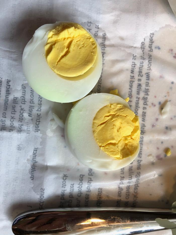 hard boiled eggs with green albumin