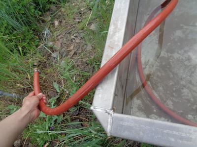 setting up: starting siphoning water onto ground by tub