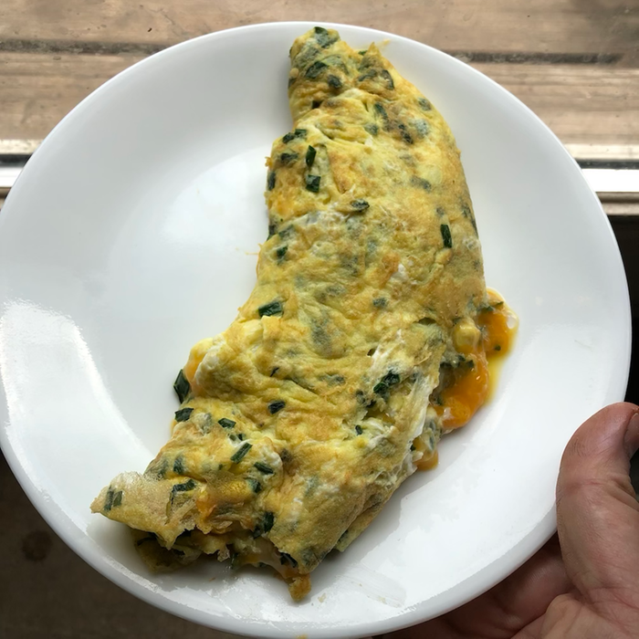 shallot greens in an omelette