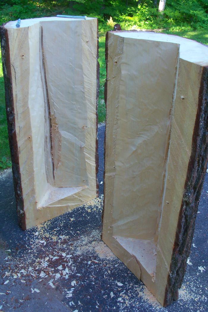 Drilling holes. The half on the left took longer to chainsaw cuz I was cutting too deep :(