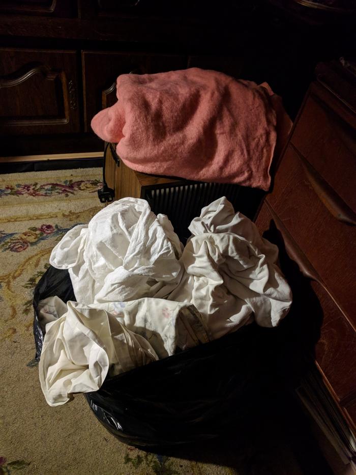 old wool blanket and cotton sheets