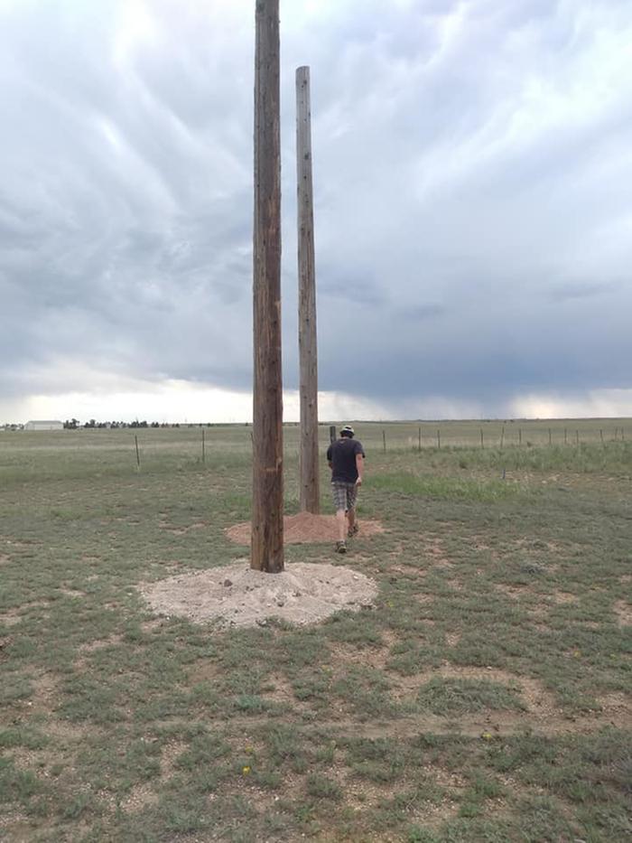 Husband measuring the distance here for the climber