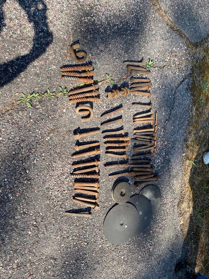 scrounge harvest! Found a bunch of railroad spikes and other goodies