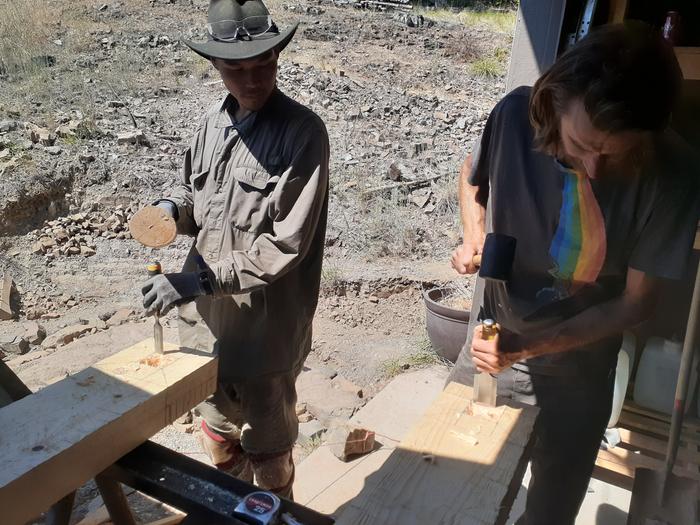Dez and Doug working on mortices for the solarium sill beams
