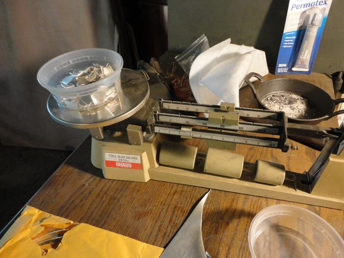 For this billet I will be using some scrap fine silver I have. I'm weighing it out because I intend to forge this into an 8 inch diameter disk 18 gauge in thickness, so I need the right amount.
