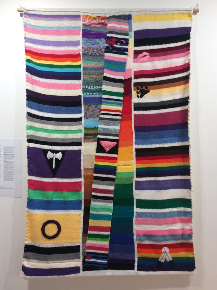 Pride flag blanket made on SK 151 for LGBTQ+ art show