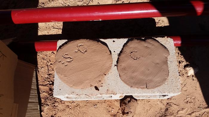 Left: 3 parts "sand" (our dirt) and 1 part "clay" (supplier's dirt). Right: straight "clay".