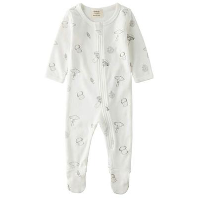 organic cotton sleep and play pajamas with mushroom designs