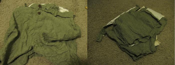 Picking apart gifted linen shorts to make smaller ones that will fit