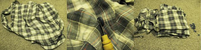 Harvesting partner's worn out shirt for fabric