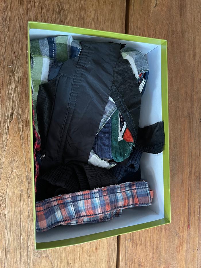 box of harvested clothing scraps