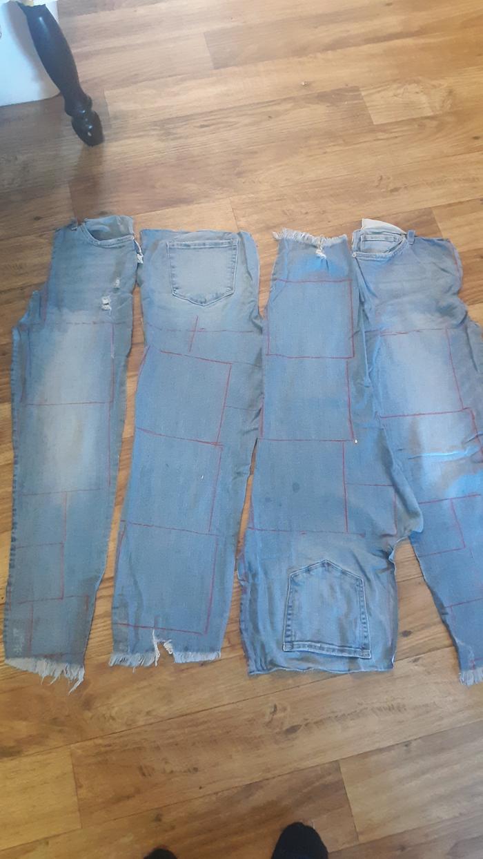 Pants with marks drew to be cut.