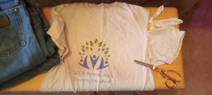 deconstructing a t-shirt for sewing scraps