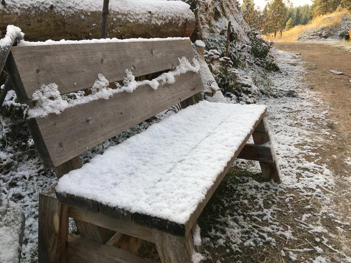 snowy bench