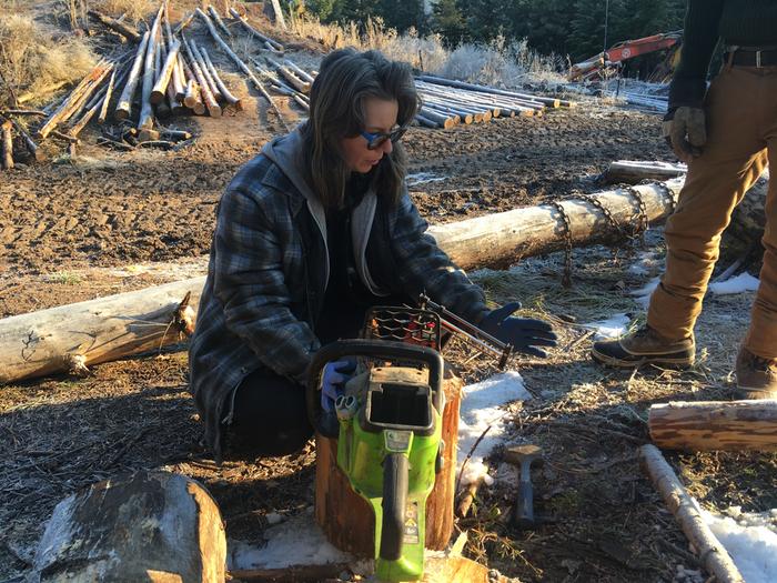 Jen explains how to sharpen a chainsaw