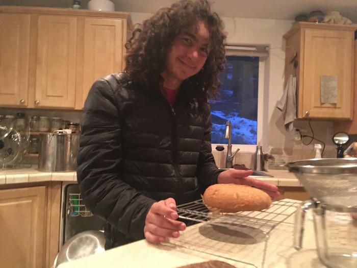 Out of the Dutch oven, Clayton’s hand ground, homemade bread 