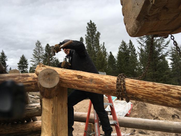 Amey installs a rafter spike with one hundred+ strikes.. what stamina and determination 