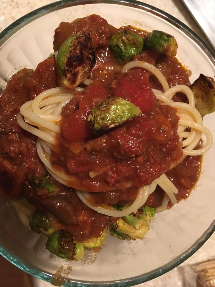 Brussel sprout bison spaghetti a la Josiah.. nom 