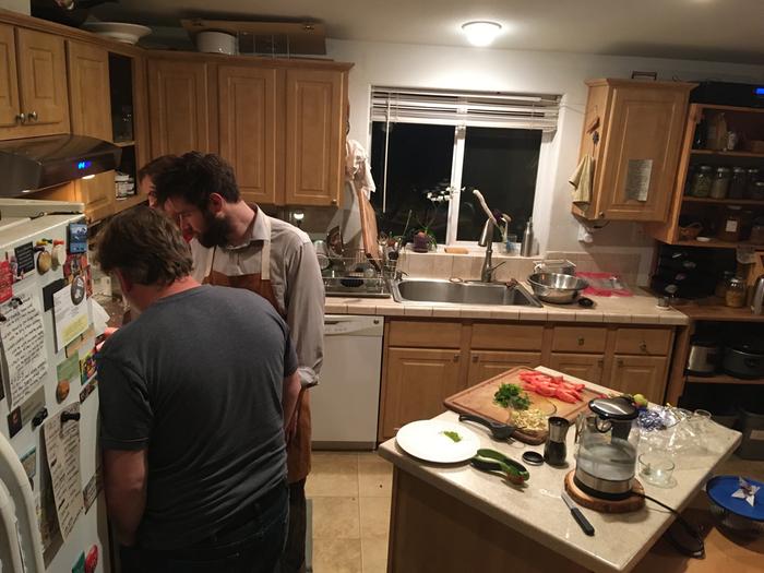 I don’t have a group photo yet.. that’s L and Josiah at the stove discussing peanut sauce methods 