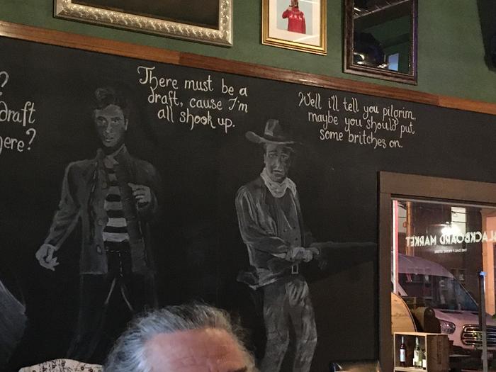 David’s forehead.. john Wayne chalkboard drawing 