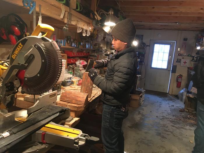 Flattening the legs for a wooden step stool 