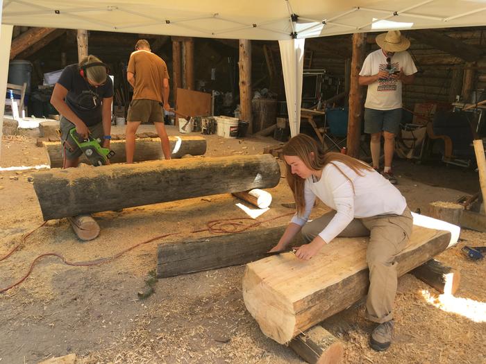 Three three log benches