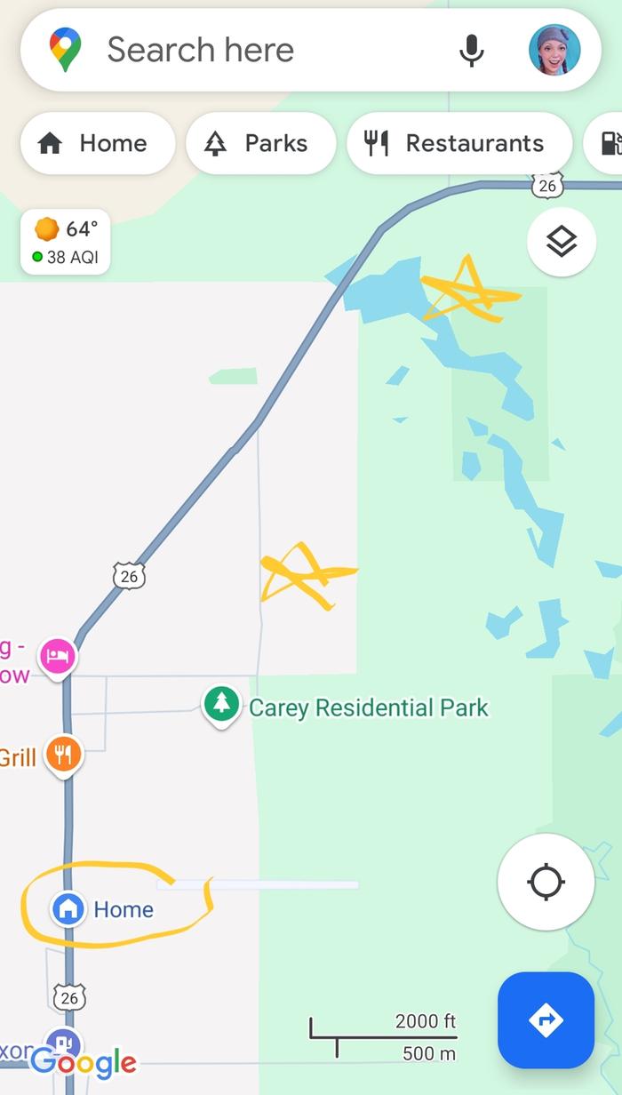 Map, showing where the trees were all planted. 500 woody perennials were planted at the lake, the 150 perennials from seed were planted at my house and in the middle property in the north edge of my town