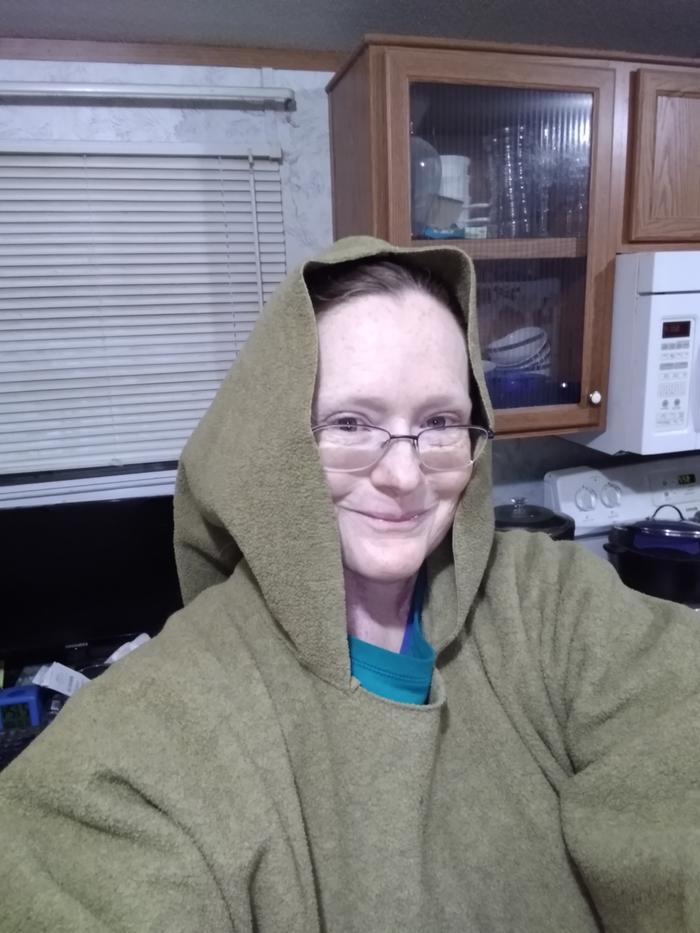 My ugly nasty greenish heavy duty hooded caftan 