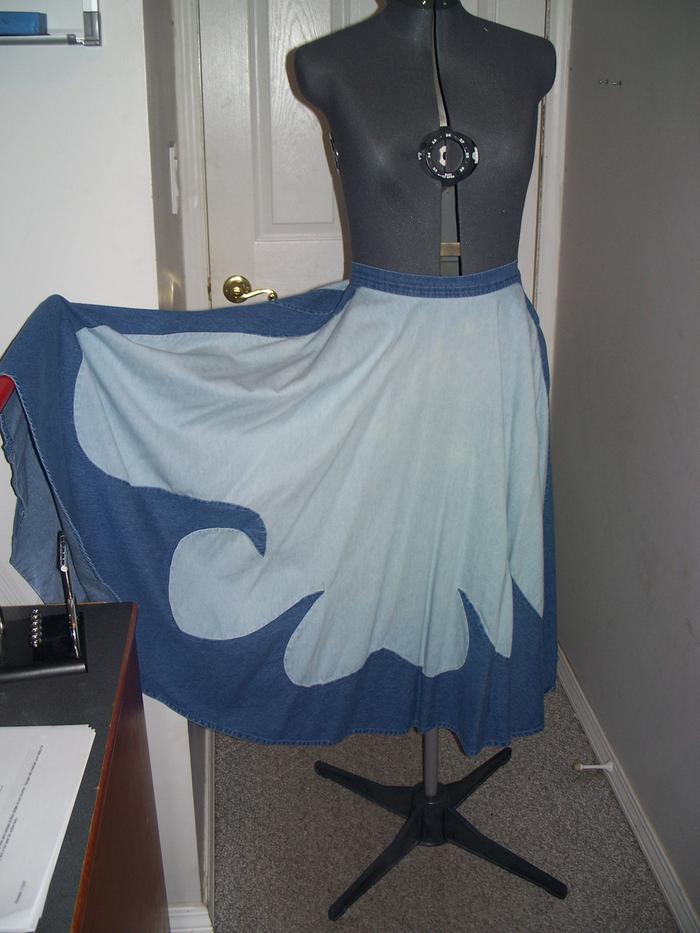 My water skirt, made out of 2 colors of light denim