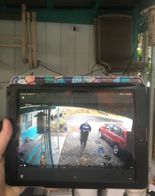 Driveway View Camera (top center) with Video Surveillance playing on my tablet